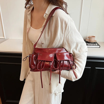 LEFTSIDE Borse a tracolla in pelle PU con design a doppia tasca per donna 2025 Borsa a tracolla di nuova tendenza della moda Borse da donna in argento