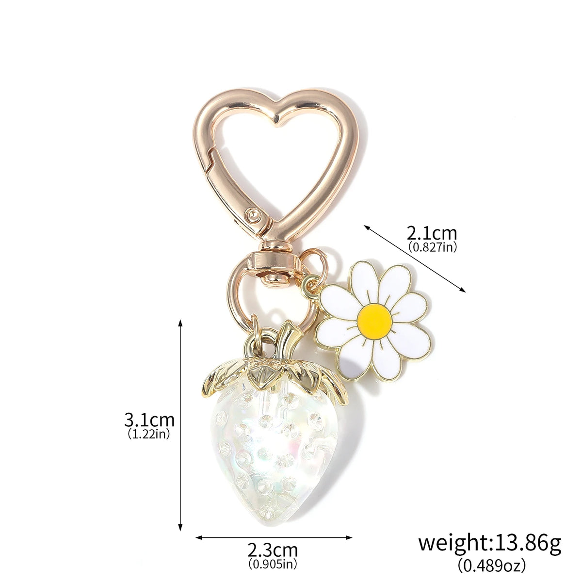 Simpatico portachiavi con ciondolo a forma di borsa con fragola, cuore Kawaii, fiore, margherita, portachiavi per donne, ragazze, borsa, ciondolo, accessori regalo