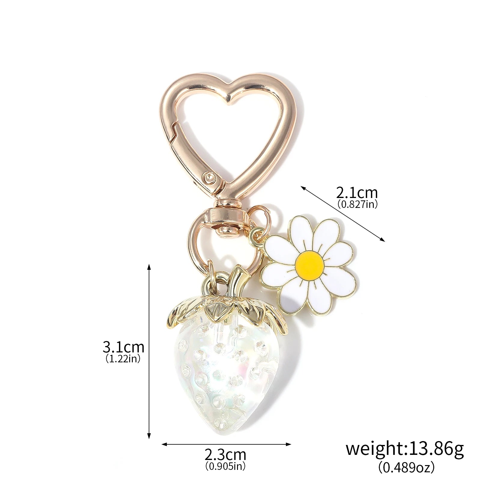 Simpatico portachiavi con ciondolo a forma di borsa con fragola, cuore Kawaii, fiore, margherita, portachiavi per donne, ragazze, borsa, ciondolo, accessori regalo