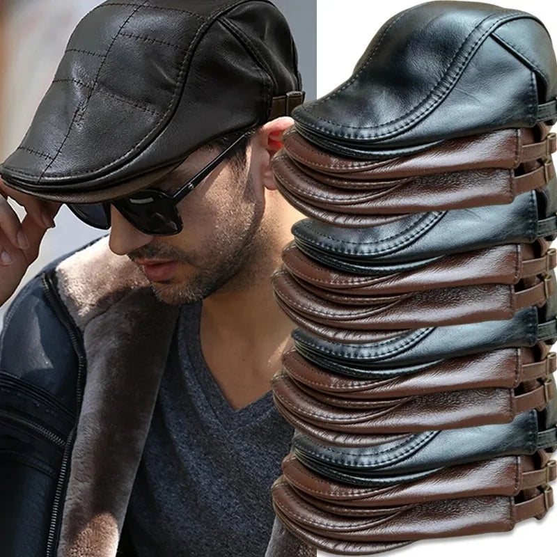 2025 Nuovo Autunno Inverno Uomo Berretto Cappello In Pelle Berretto Piatto Maschile Regolabile di Alta Qualità Moda Caldo In Pelle Mens Retro Berretti Cappelli