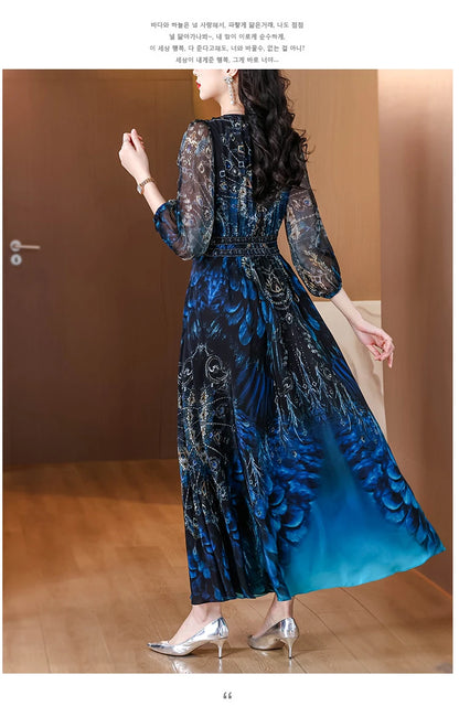 Vacanza primaverile Boho Beach Hepburn Maxi Abiti 2025 Stampa vintage da donna Elegante abito da sera estivo in seta di lusso