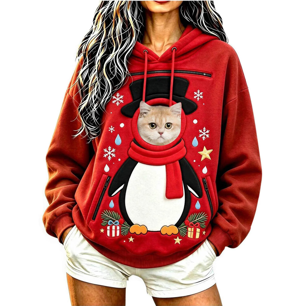 Felpa con cappuccio per trasporto animali domestici, modello unisex, con motivi natalizi divertenti e simpatici, felpa con tasca per animali domestici.