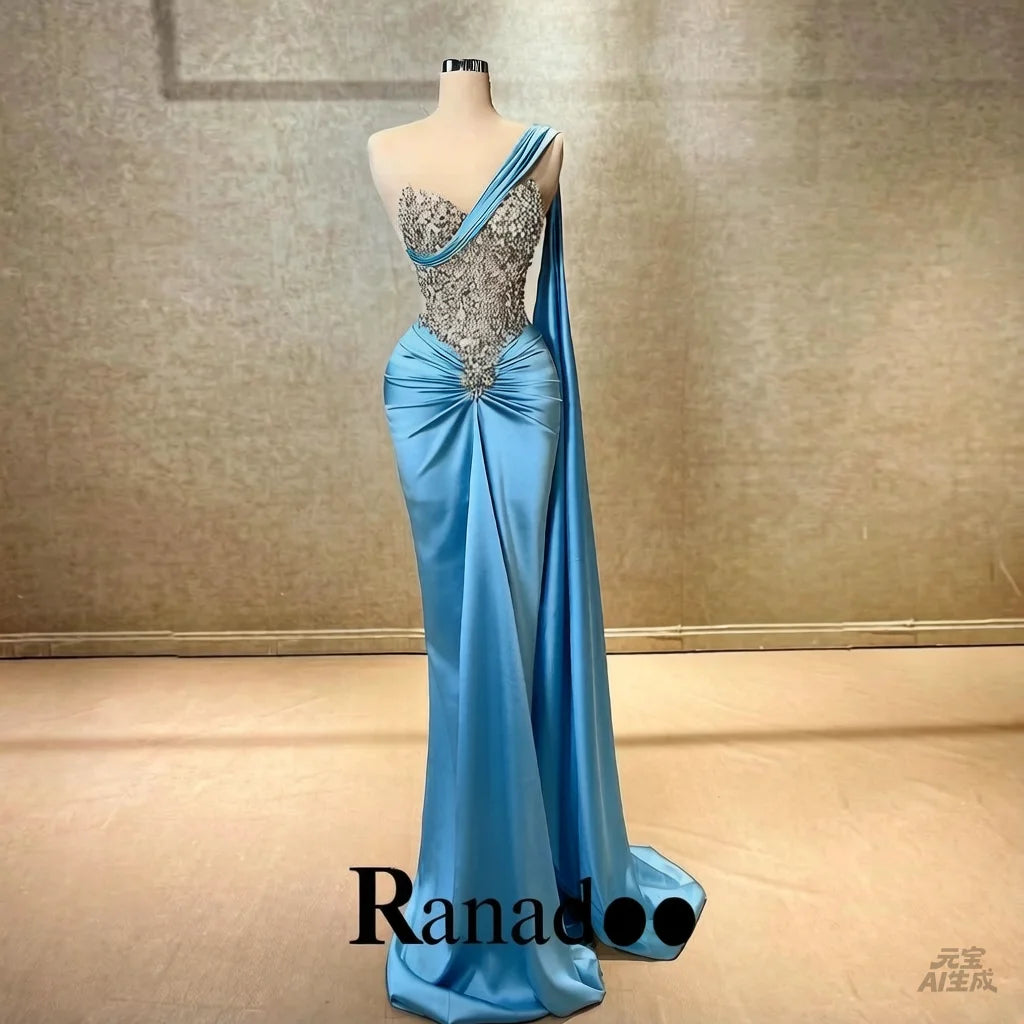 Ranadoo Affascinanti abiti da ballo monospalla per le donne Festa di compleanno Rhibestones Sirena increspata Vestido De Formatura Personalizzato