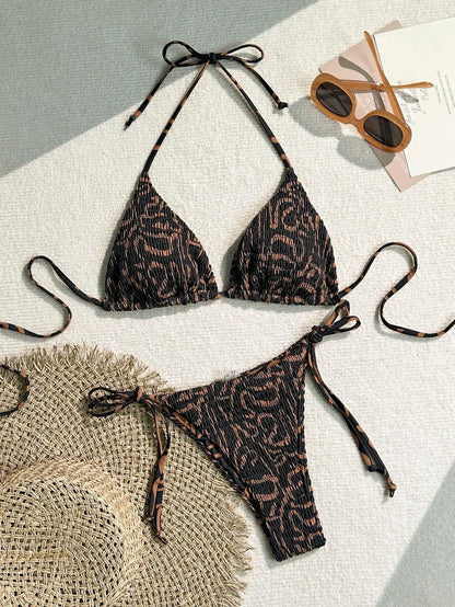 Maillot de bain imprimé bikini sexy femme, style été, col suspendu, mode haut de gamme, sport, plage, princesse, baignade