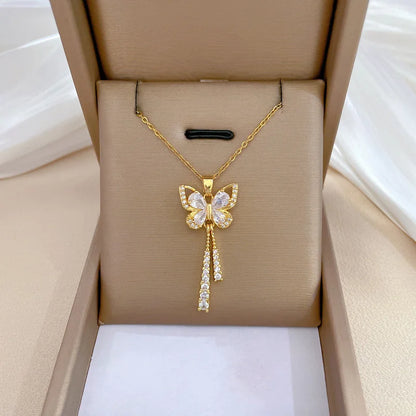 Squisito micro intarsiato zircone farfalla nappa collana per le donne gioielli girocollo in acciaio inossidabile luna farfalla fiore clavicola