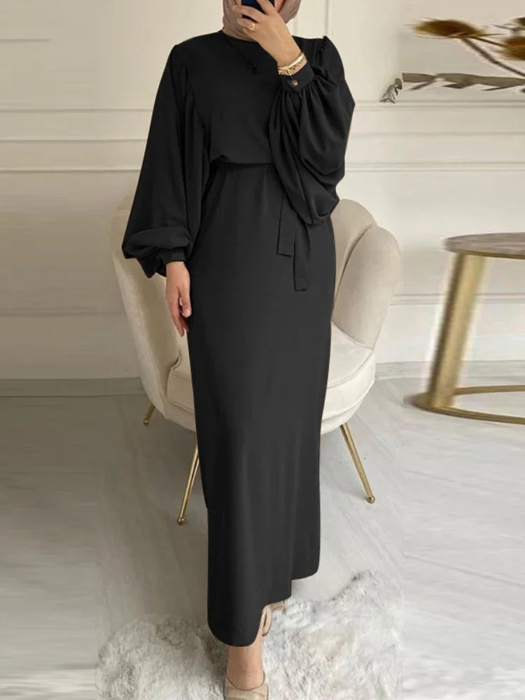 Autunno manica a sbuffo marocco abito musulmano donna Abaya caftani abiti da sera Casual donna turchia Islam abito lungo Femme Vestidos
