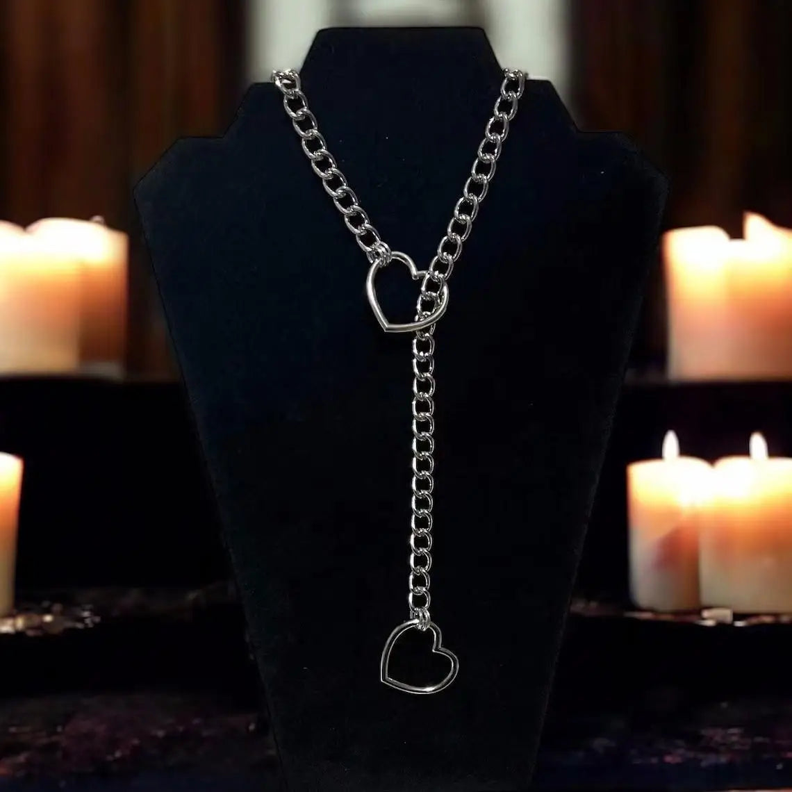 Collana a catena lunga e pesante con ciondolo a cuore, stile choker, per donna