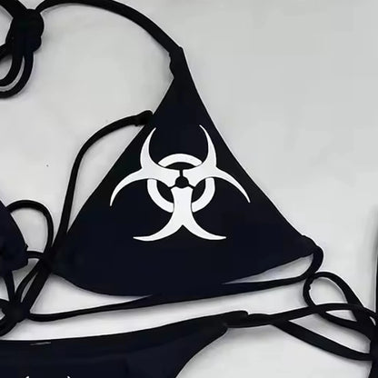 Y2k style Print Bikini Set Sexy Thong Swimsuit Two Pieces Bathing Suit Punk Bathing Suit Fashion Swimwear Women Millennium style