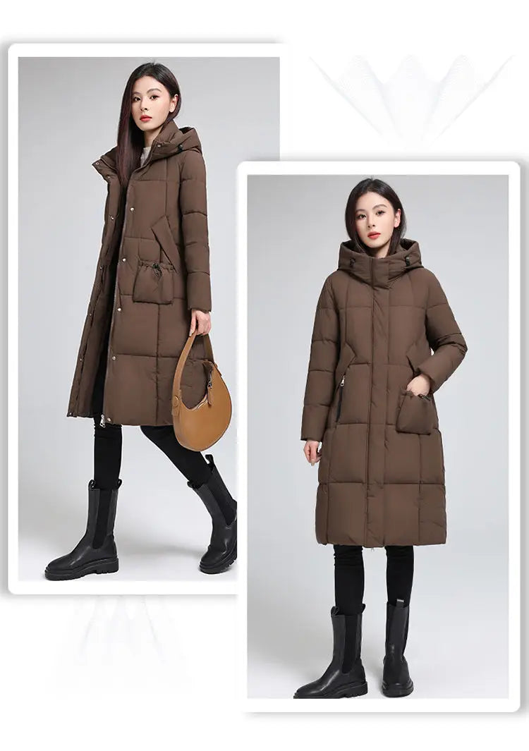 Caldo piumino in cotone da donna Inverno 2025 Nuova versione coreana Cappotto lungo con cappuccio allentato Cappotto Parka spesso antivento femminile