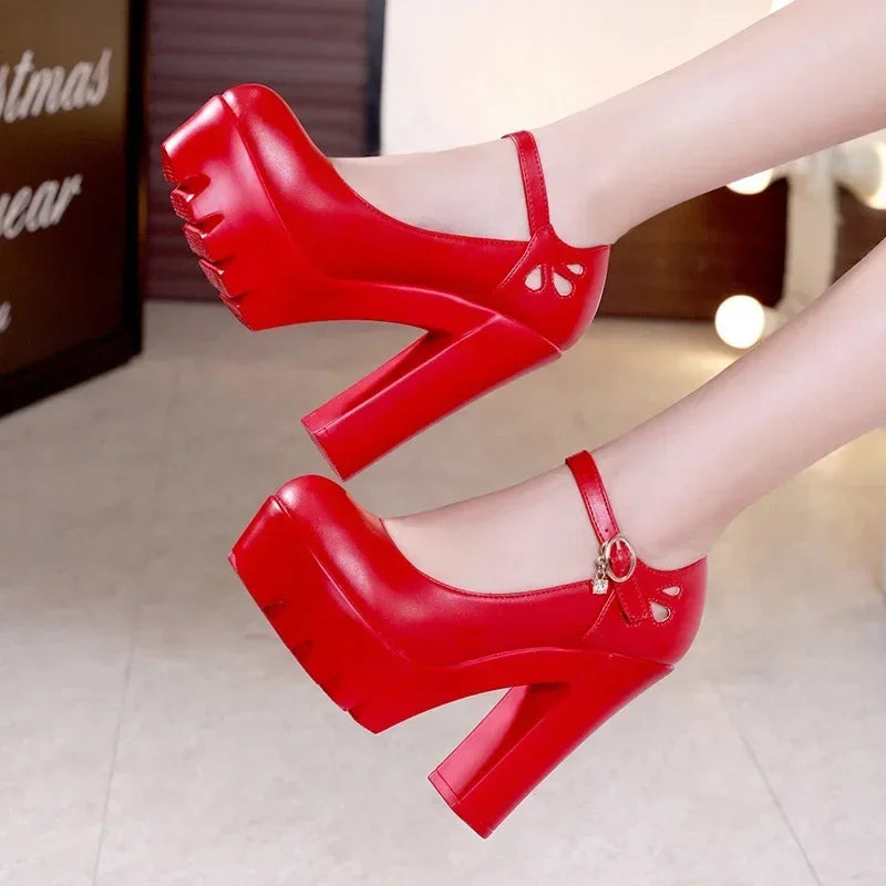 Plus Size 32-43 Block Heel Platform Shoes Women Pumps 2025 Spring High Heels Shoes Ladies Office Shoe Elegant Wedding Shoes