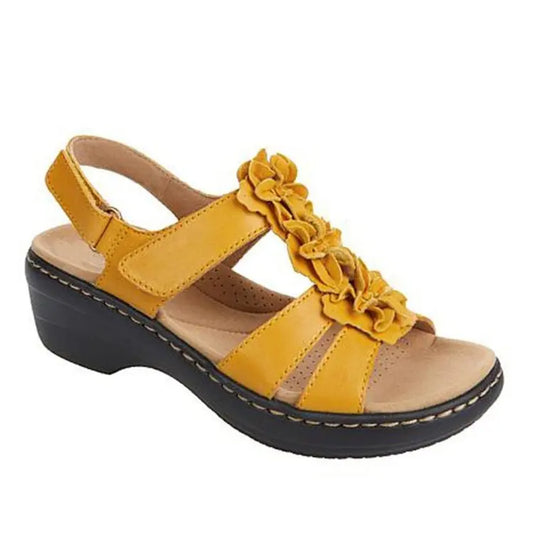 Sandales d'été Femme 2022 Nouvelles Fleurs Compensées Plateforme Orthopédiques Chaussures Rétro Rome Décontractées Confortables Sandales Peep Toe De Mujer