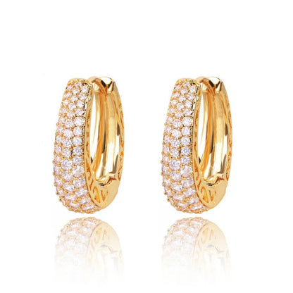 Huitan Orecchini a cerchio color oro cavo per le donne Pavimentati Abbaglianti CZ Pietra Orecchini a cerchio femminili alla moda di lusso Gioielli di dichiarazione