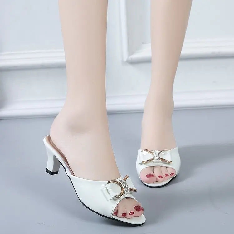 Nuovi Sandali Estivi da Donna, Ciabatte con Punta Aperta, Ciabatte con Fiocco di Strass, Scarpe Sexy con Punta Aperta, Taglia Grande 42