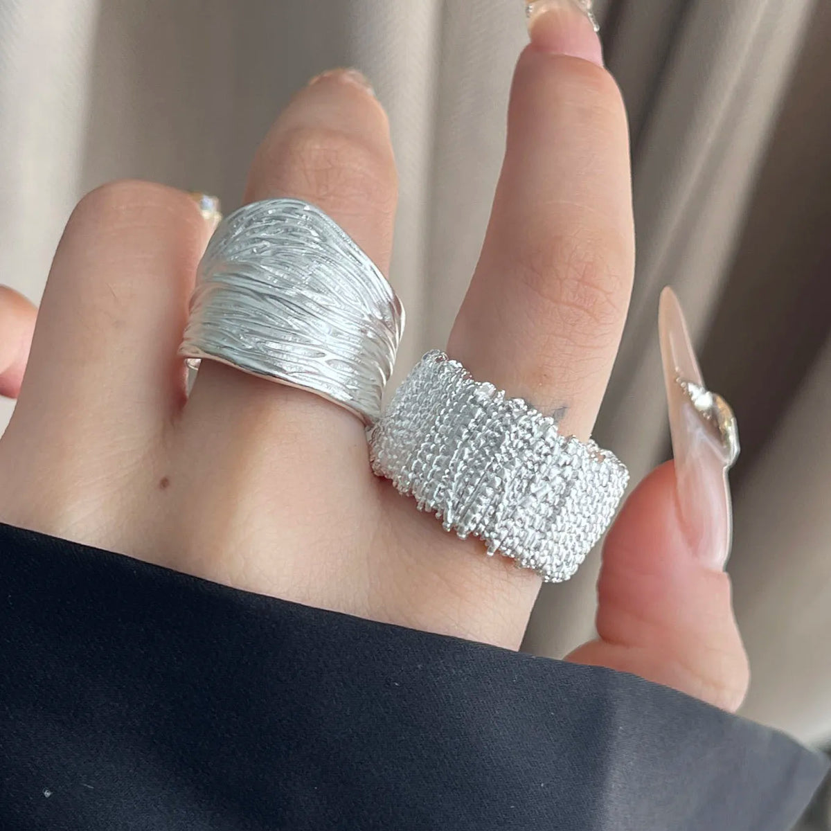 Anelli in argento sterling 925 per le donne Gioielleria raffinata geometrica Anello ampio scintillante regolabile per il regalo di compleanno della festa