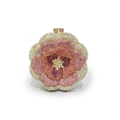 Pochette da sera con strass rosa/verde con fiore rosa Borse da sera da donna in cristallo giallo floreale Pochette da sposa per festa di nozze