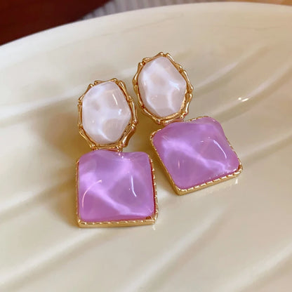 Orecchini Geometrici Asimmetrici Quadrati e Rotondi per Donne, Orecchini in Resina Colorata, Gioielli Estivi alla Moda per Ragazze