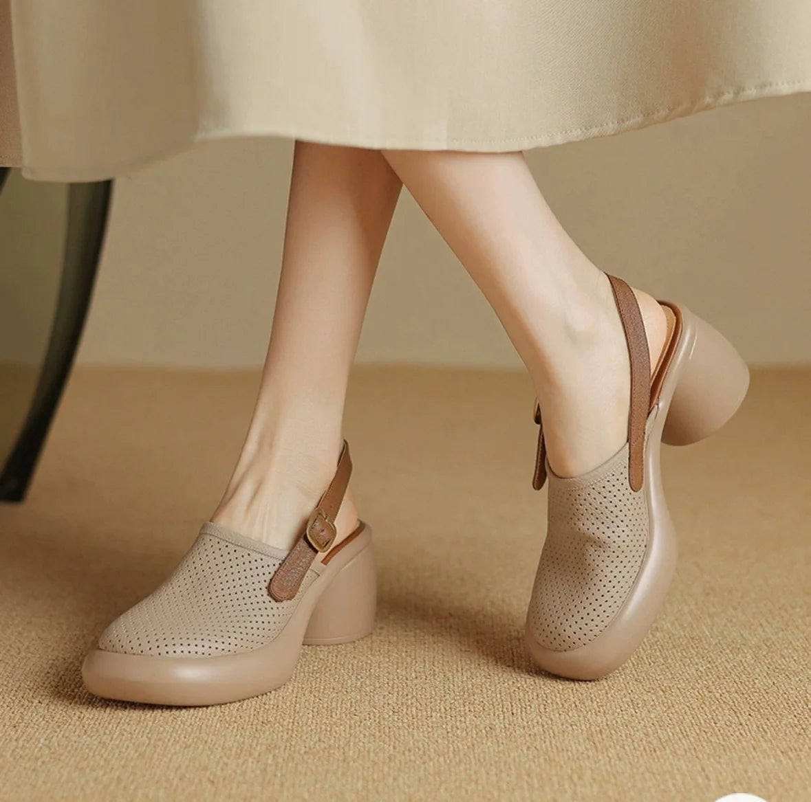 Sandali estivi Punta tonda Scava fuori Sandali con tacco alto per donna Sandali con plateau Zapatos Mujer Tacco grosso Scarpe di pelle di pecora Verde