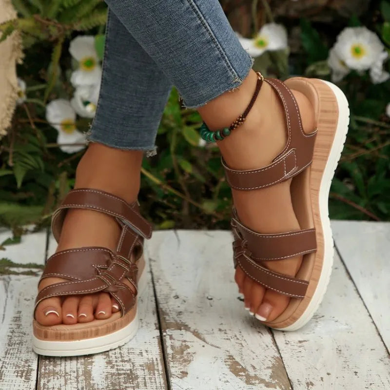 Nuovi Sandali Estivi da Donna con Zeppa e Plateau, Punta Aperta, Cinturino alla Caviglia, Stile Gladiatore, Scarpe da Spiaggia Casual