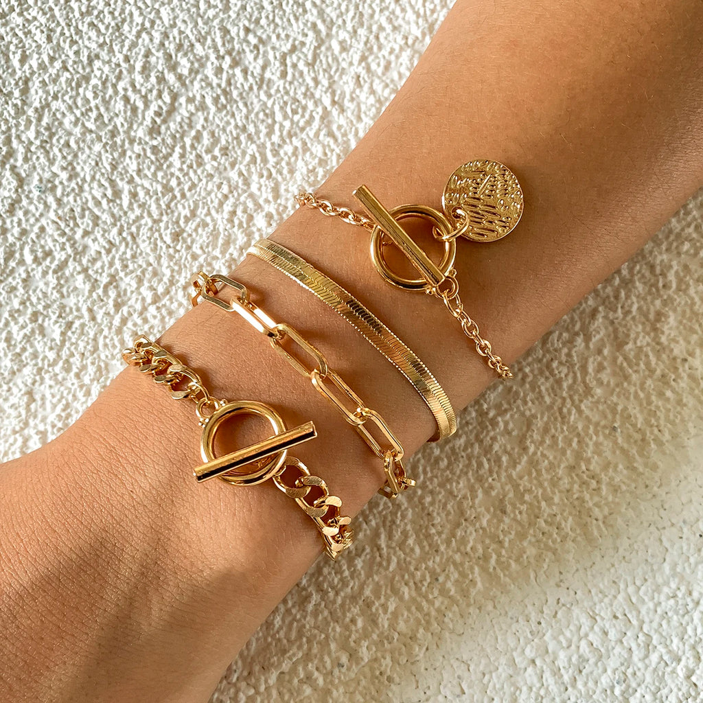Braccialetto con ciondolo moneta con catena a maglia cubana Punk per donna a mano Vintage OT Buckle Snake Chain Charm Bangles coppia gioielli regalo