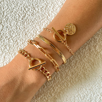 Braccialetto con ciondolo moneta con catena a maglia cubana Punk per donna a mano Vintage OT Buckle Snake Chain Charm Bangles coppia gioielli regalo