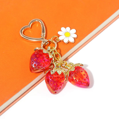 Simpatico portachiavi con ciondolo a forma di borsa con fragola, cuore Kawaii, fiore, margherita, portachiavi per donne, ragazze, borsa, ciondolo, accessori regalo