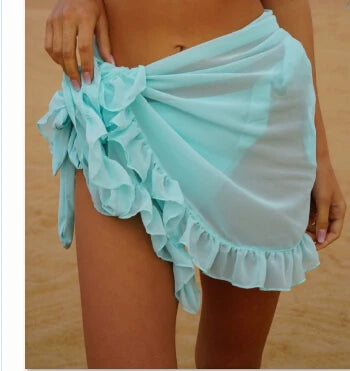 Damen Badeanzug Bikini Cover-ups Rock Sommer Einfarbig Strandwickelrock Bademode Damen Rüschenbesatz Schnür-Sarong Cover-ups