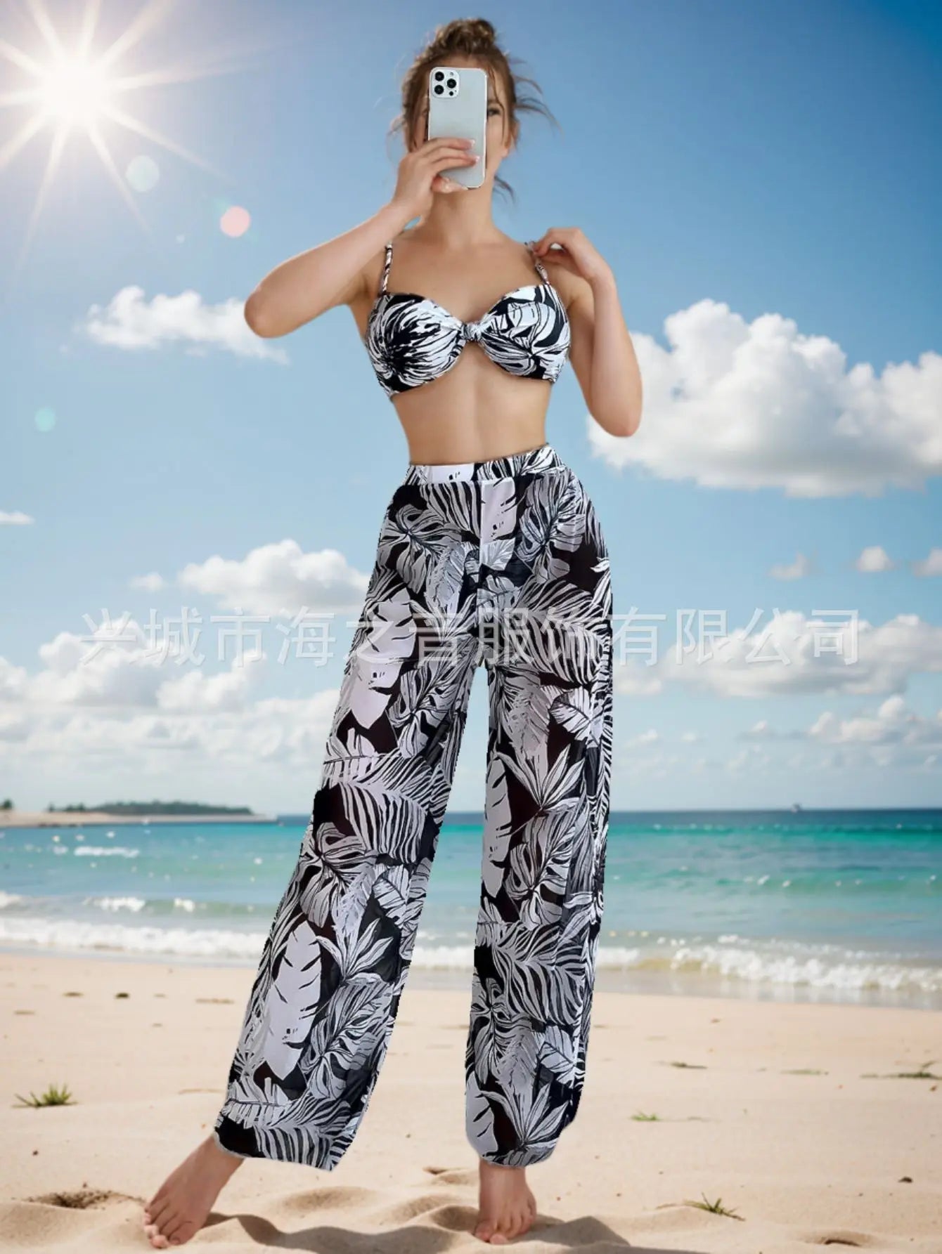 Nuovo costume da bagno bikini sexy pantaloni a rete costume da bagno da donna diviso in tre pezzi
