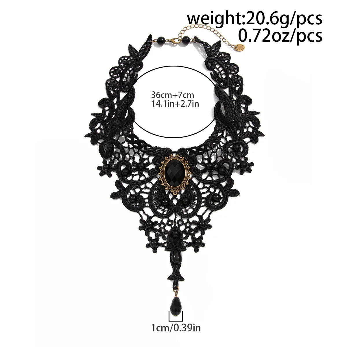 Moda nuova gemma vintage collana di perline di pizzo nero gotico stile Steampunk Stonego collana con colletto gotico pendente
