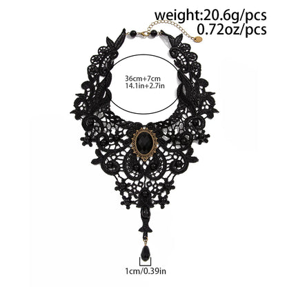 Moda nuova gemma vintage collana di perline di pizzo nero gotico stile Steampunk Stonego collana con colletto gotico pendente