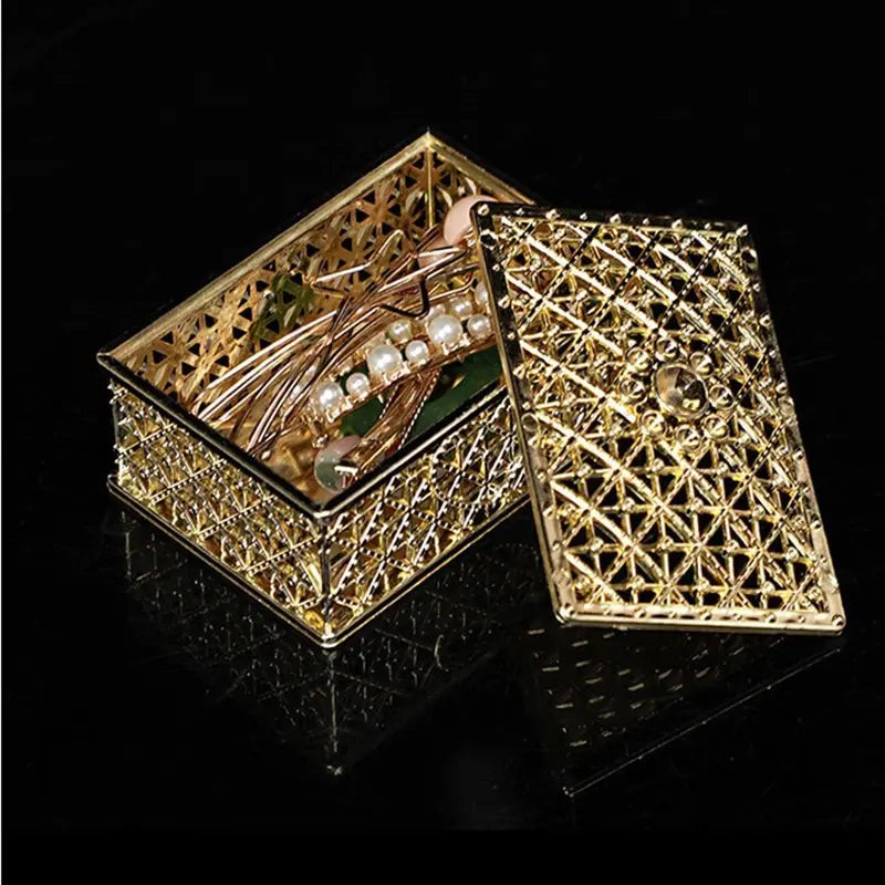 2 mini scatole portaoggetti per gioielli, colore argento, con motivo floreale intagliato, per collane, orecchini, anelli K-