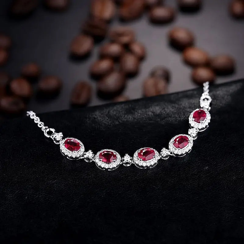 Bracciale in argento 925 con diamanti tempestati di rubini Bracciale ovale in stile trendy squisiti braccialetti rossi di fascia alta gioielli da sposa regali donna