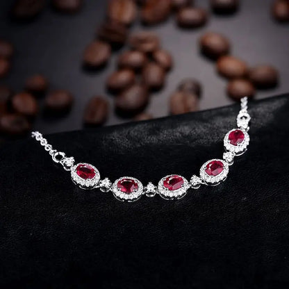Bracciale in argento 925 con diamanti tempestati di rubini Bracciale ovale in stile trendy squisiti braccialetti rossi di fascia alta gioielli da sposa regali donna