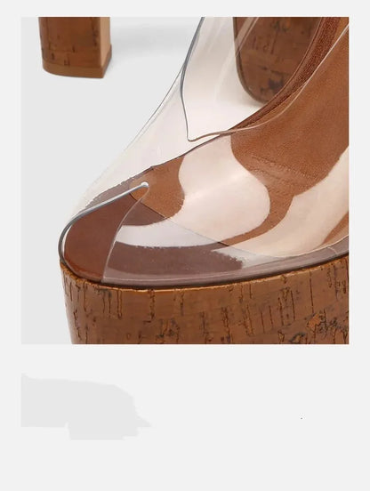 Sandali estivi da donna con tacco alto e suola spessa, sandali trasparenti alla moda per taglie forti da donna 34-44.