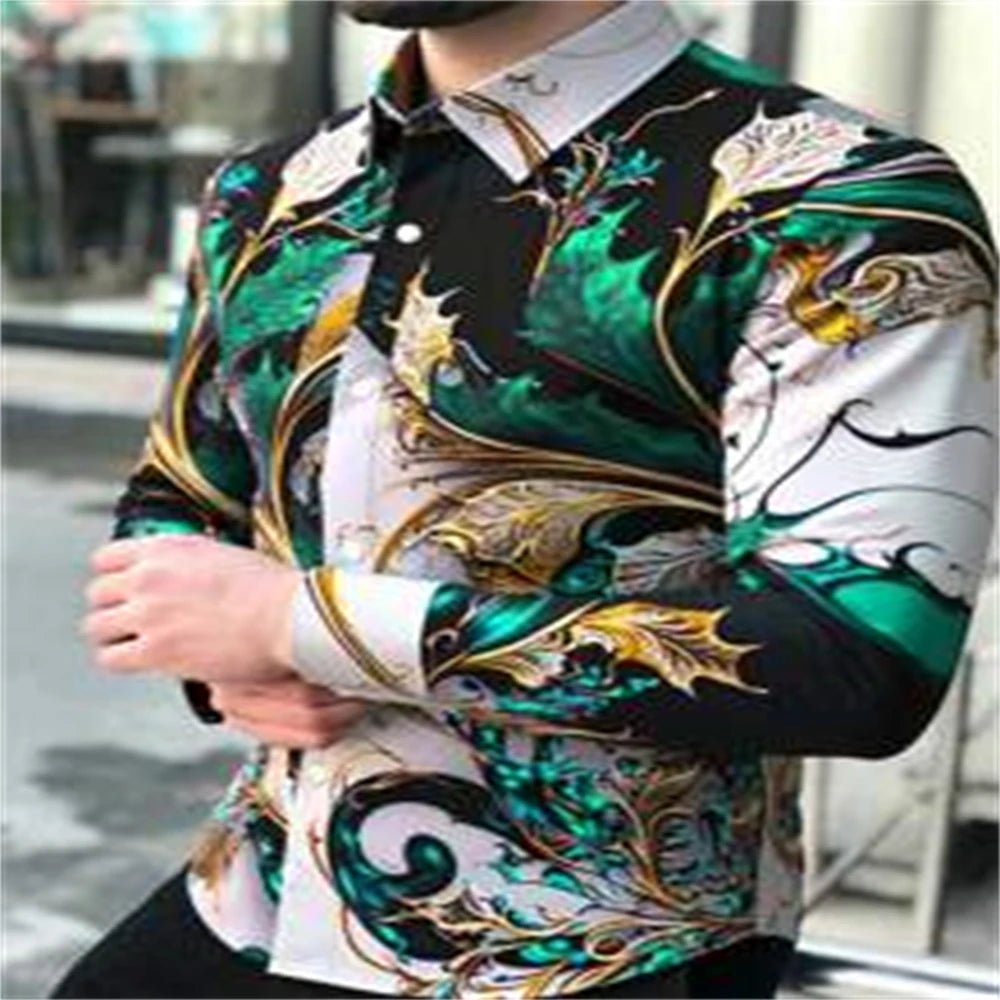 Herrenhemd mit Retro-Blumenmuster, langärmelig, lässig und bequem, in verschiedenen Größen erhältlich, für alle Jahreszeiten geeignet.