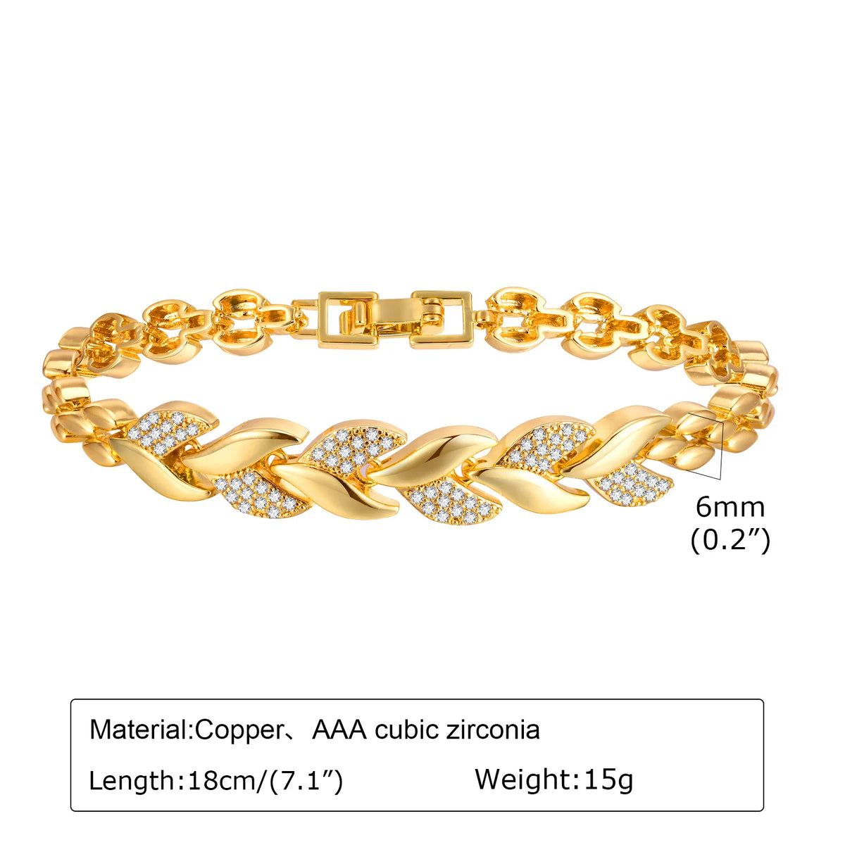 Bracciale a catena con graffetta Cinturino per orologio con zirconi placcati in oro 14 carati Collegamento grosso Gioielli impilabili regolabili per regalo per ragazza da donna