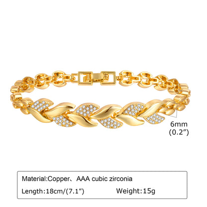 Bracciale a catena con graffetta Cinturino per orologio con zirconi placcati in oro 14 carati Collegamento grosso Gioielli impilabili regolabili per regalo per ragazza da donna
