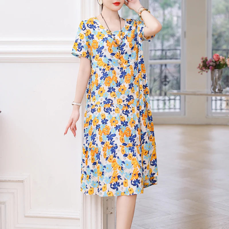 Nuovo Vestito Delle Donne di Estate Vestito Estivo 2024 Casual abito a maniche corte Abiti Femminili O-Collo Robe Abiti della Boemia di Grandi Dimensioni