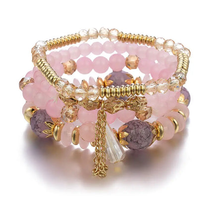 4 pezzi nuovo set di braccialetti con perline con ciondoli e nappe per donna, bracciale a catena con perline di vetro colorato, gioielli bohémien da uomo