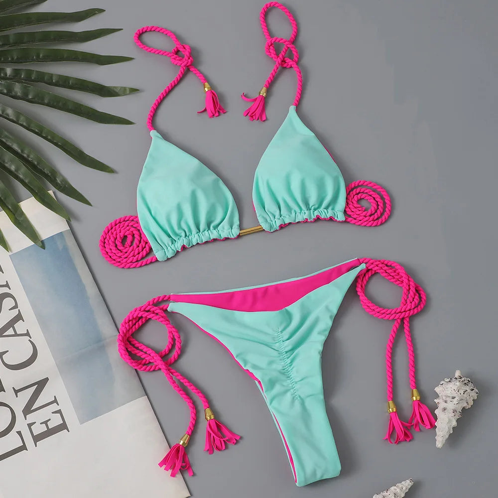 Costume da bagno donna bikini set bikini sexy con coulisse costumi da bagno leopardo due pezzi costume da bagno costume da bagno bikini con lacci biquinis