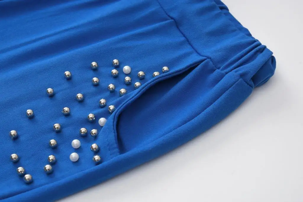 Set da 2 pezzi da donna, collezione Europa 2026, top sexy con perline e colletto rotondo in tinta unita + pantaloni sportivi lunghi, abiti autunnali, dropshipping ZXP9596