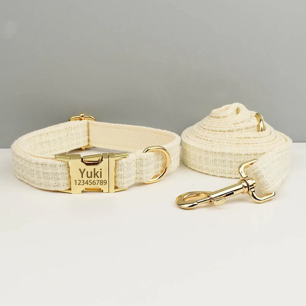 Collare per cani bianco Lusso Nuovo Pettorina per cani regolabile Guinzaglio per cani Set di fibbie in metallo incisibile per cani di piccola e media taglia Forniture per animali domestici