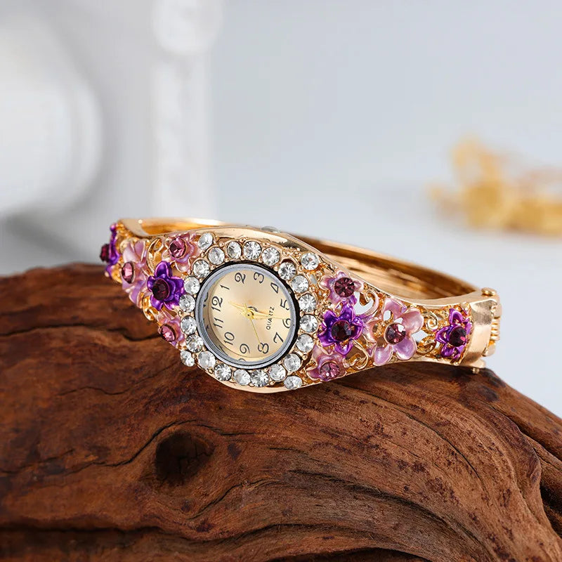 Orologi da donna Orologio al quarzo con strass in acciaio inossidabile Orologio da donna con fiore alla moda Bracciale vintage Elegante orologio da polso zegarek damski