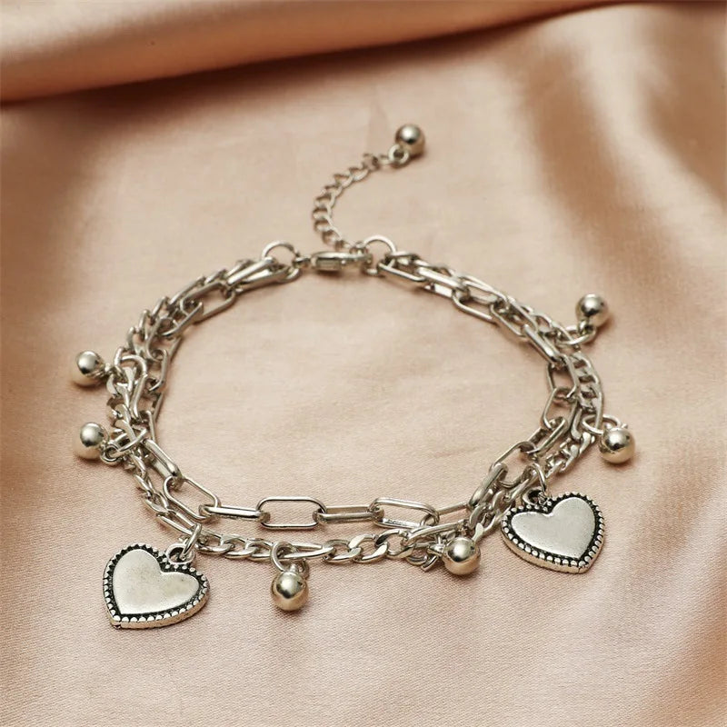 Bracciale d'amore con fagioli a sfera in acciaio multistrato di tendenza alla moda da donna, regali per viaggi, appuntamenti, banchetti, feste, festival