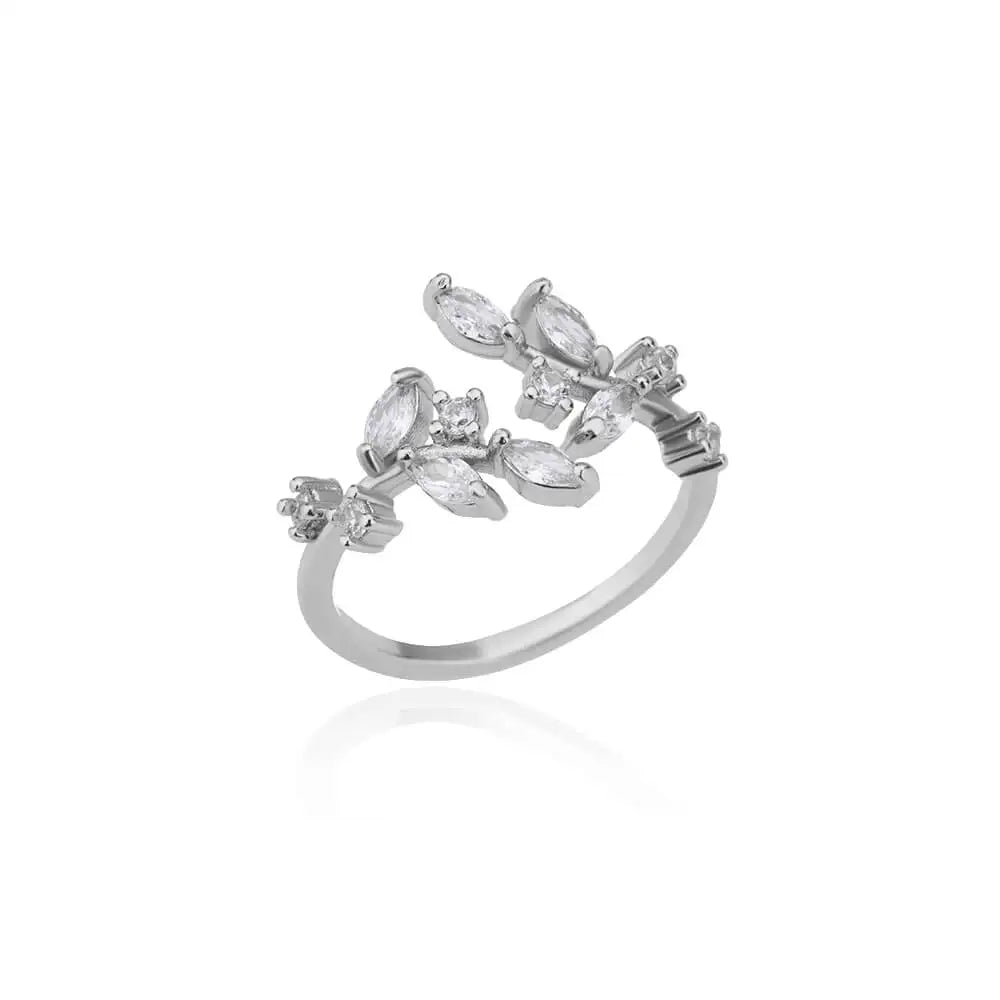 Anelli a foglia a doppio strato con zirconi di lusso per le donne Anello in acciaio inossidabile color oro Boho Coppia gioielli Accessori anelli mujer