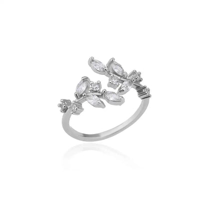 Anelli a foglia a doppio strato con zirconi di lusso per le donne Anello in acciaio inossidabile color oro Boho Coppia gioielli Accessori anelli mujer