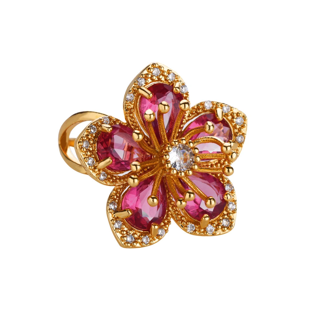 Anelli di fiori colorati con zirconi per le donne Anello floreale in acciaio inossidabile color oro Elegante regalo di gioielli estetici per matrimoni di lusso