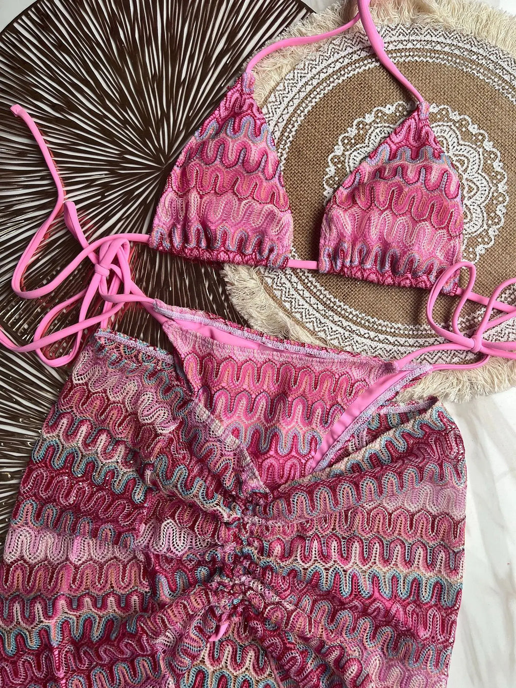Costume da bagno estivo da donna nuovo, bikini lavorato a maglia in 3 pezzi con costumi da bagno con copertura avvolgente e scollo all'americana per le vacanze al mare