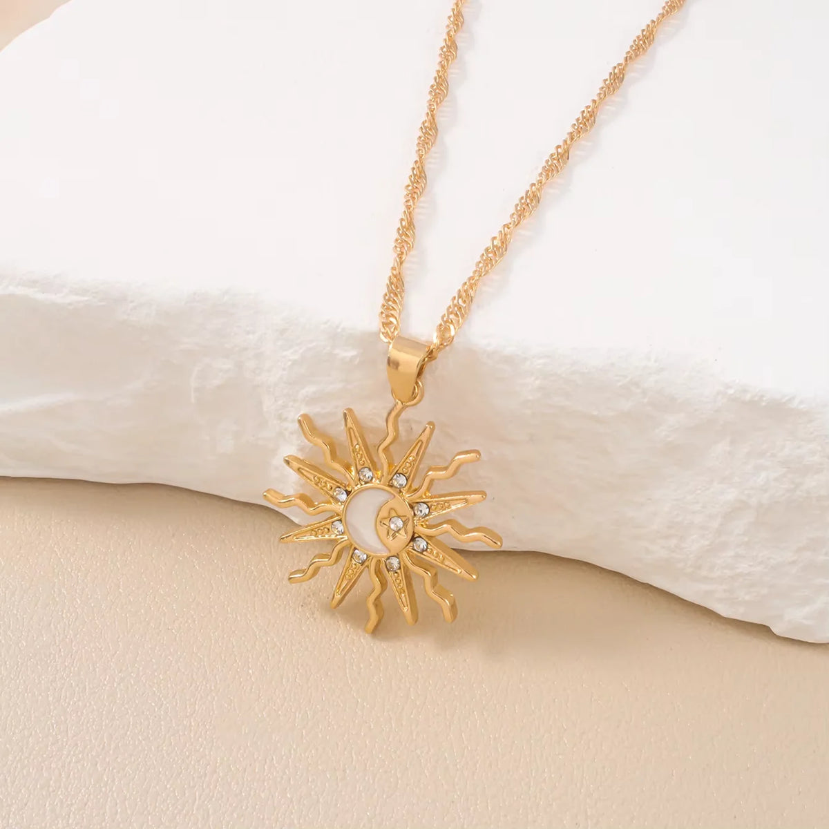 1 pezzo di strass brillanti dal design unico, sole, stella, luna, tre in uno, collana con ciondolo, gioielli da festa versatili quotidiani da donna retrò
