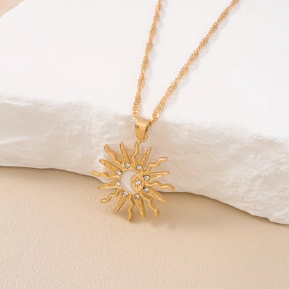 1 pezzo di strass brillanti dal design unico, sole, stella, luna, tre in uno, collana con ciondolo, gioielli da festa versatili quotidiani da donna retrò