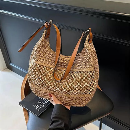 Borsa a Spalla da Donna con Tracolla Regolabile, Borsa da Viaggio in Paglia Intrecciata, Borsa a Mano alla Moda, Borsa Estiva Quotidiana da Donna